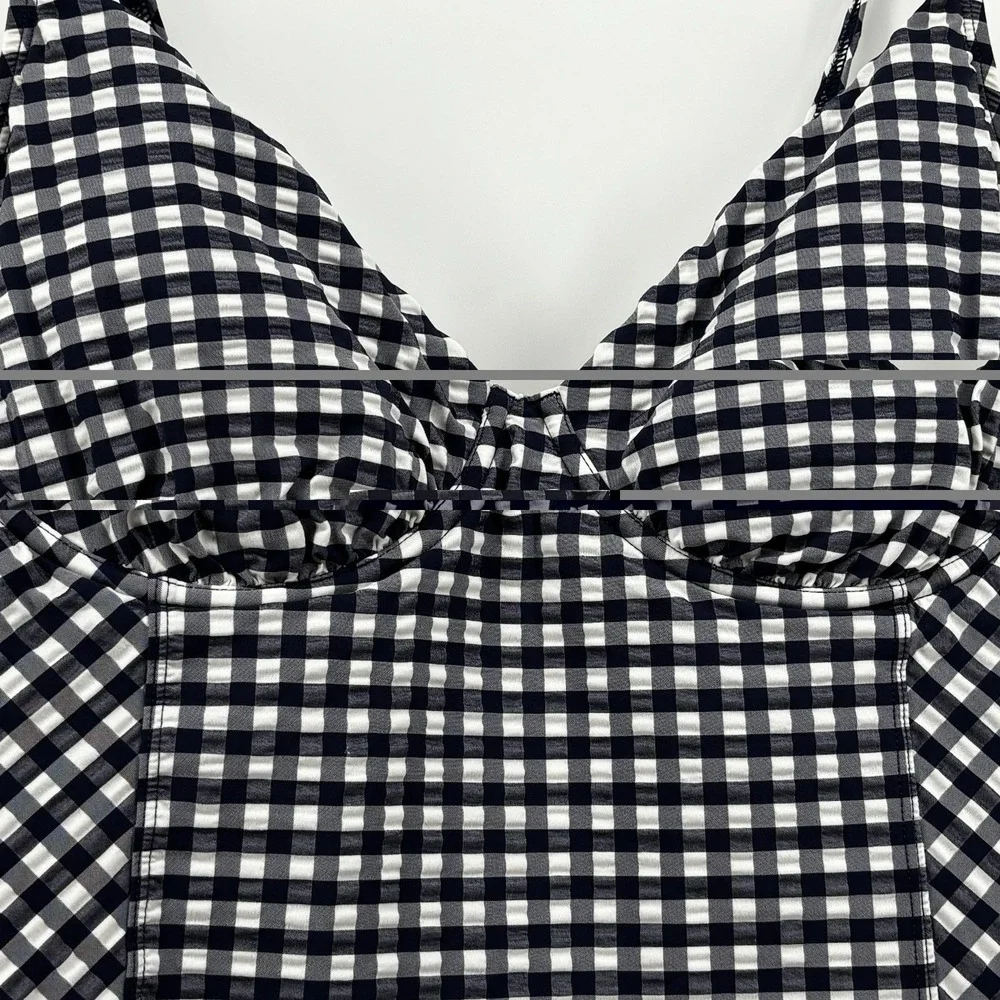 Tory Burch Women's Gingham Check Blue White Underwire One Piece Swimsuit XL